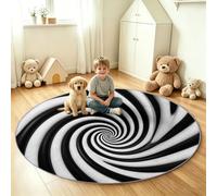 Round Rug 3D Modern, Soft Washable Non-Slip Circle Carpet - Black Geometric Vortex Line Floor Mat for Kids, Boys and Girls Bedroom, Playroom, Living Room - 60 cm