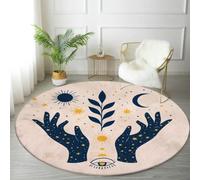 Round Rug 4ft Circle Area Rug Mystical mudra Hands Celestial Symbols Sun Moon and Stars Esoteric Carpet Washable Small Round Rugs for Bedroom Aesthetic Bathroom Laundry Living Room Kitchen Outdoor