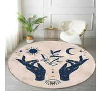 Round Rug 4ft Circle Area Rug Mystical mudra Hands Celestial Symbols Sun Moon and Stars Esoteric Carpet Washable Small Round Rugs for Bedroom Aesthetic Bathroom Laundry Living Room Kitchen Outdoor