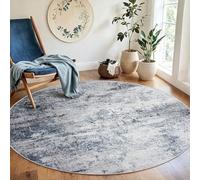 Round Rug 5ft Circle Rug Washable: Carpet Small Circular Area Rug for Entryway Kitchen Bedroom Dining Room Living Room 5 Feet Abstract College Dorm Non Slip Low Pile Blue Grey