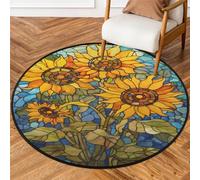 Round Rug 5ft, Large Circle Area Rugs Washable Non-Slip Indoor Round Floor Area Mat Carpet Circular Moon Rugs, for Living Room Bedroom Home Office Nursery, Sunflowers Glass Background