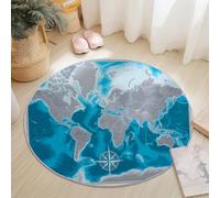 Round Rug 60 cm for Indoor Bedroom Kitchen, Modern Continent Map Circle Soft Non-Slip Washable Durable Floor Mats, Flannel Gray Blue Home Hotel Decor Floor Rugs Housewarming Gift