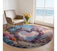Round Rug 60 cm for Nursery, Romantic Coastal Heart Beach Tropical Wave Decorative Area Rug, 3D Ocean Sunset Seashells And Starfish Soft Rug with Non-Slip Backing for Kids Bedroom Sofa Coffee Table