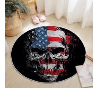 Round Rug 60 Cm,Machine Washable Rug, Non Slip Floor Carpet, Low Pile, Retro Skull Stars And Stripes Red For Bedroom Living Room Entryway Lounge Kids Room Home Decor Floor Mat