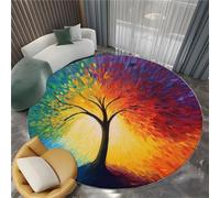 Round Rug 60 cm Oil Painting Tree Of Life Circles Soft Fluffy Round Area Rug, Colourful Washable Non-Slip Floor Carpet - Living Room Bedroom Kids Room Bathroom, Easy Care