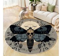 Round Rug 60 Cm, Skull Moth Dark Gothic Circle Carpet Non-Slip Plush Fluffy Round Area Rug Washable Bedside Carpet Floor Mat For Living Room Bedroom Hallway Kitchen, Grey