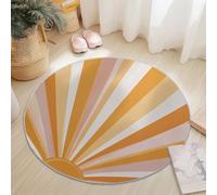 Round Rug 60 cm Soft Washable Orange Pink Circle Rug, Minimalist Sun Rays Print Non Slip Lightweight Carpet for Living Room Dining Room Kitchen Bedroom Entryway
