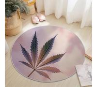 Round Rug 60 cm Soft Washable Pink Circle Rug, Simple And Elegant Marijuana Leaf Print Non Slip Lightweight Carpet for Living Room Dining Room Kitchen Bedroom Entryway