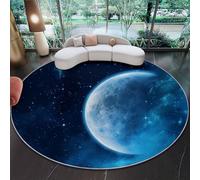 Round Rug Ø60 Cm Universe Moon Starry Sky Blue - Non Slip Round Area Rug Short Pile Carpet Washable Soft Faux Wool Floor Mat Rugs For Mudroom Living Room Bedroom Nursery Dining Room Decor