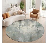 Round Rug 60 cm Washable Non-Slip Gray Green Vintage Industrial Carpet | Distressed Geometric Color Blocks Non Shedding Round Area Rug, Low Pile Carpet for Living Room Bedroom Bedside Office