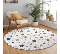 Round Rug 80 cm Hand-Drawn Doodle Stars Machine Washable Area Rugs, Minimalism Low Pile Non-Shedding Non-Slip Circle Carpe forLiving Room Bedroom Nursery Dorm Playroom Tent