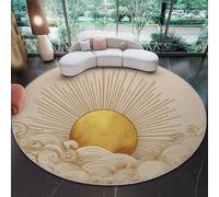 Round Rug 80 cm Round Carpet Yellow Circle Rugs Machine Washable Eastern Lines Sun Waves Printed Design, Rug Soft Short Pile Mat Non Slip Low Pile Non-Shedding,for Living Room Bedroom