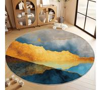 Round Rug 80 cm Washable Marble Gold Leaf Indoor Circle Area Rugs, Multicolor Non-Slip Stain Resistant Fluffy Carpet Entryway Kitchen Dining Room Table Living Room