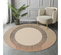 Round Rug 80cm, Machine Washable & Non-Slip Low Pile Circle Carpet, Soft Abstract Geometric Style Woodcut Prints Circular Area Rugs for Living Room, Bedroom, Kitchen, Nursery, Entryway,Light Brown