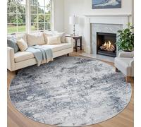 Round Rug 8ft Circle Rug Washable: Carpet Circular Area Rug for Entryway Kitchen Bedroom Dining Room Living Room Large 8 Feet Abstract College Dorm Non Slip Low Pile Blue Grey