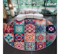 Round Rug 90 cm Circle Area Rug Traditional Bohemian Tile Patchwork Carpet Washable Round Rugs for Bedroom Aesthetic Bathroom Laundry Living Room Kitchen, Multicolored Home Decor Carpet