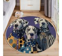 Round Rug 90 Cm For Living Room, Bedroom, Cute Dog Circle Area Rug, Machine Washable, Non-Slip Carpet Dining Room, Low Pile, Non-Shedding, Pet Theme Round Carpet, Purple