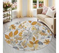 Round Rug 90 cm, French Vintage Ditsy Floral Pattern, Soft Washable Area Rug with Non-Slip Backing for Living Room Bedroom Nursery Art Enthusiasts, Yellow