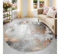 Round Rug 90 cm, Machine Washable Rug, Non Slip Floor Carpet, Low Pile, Abstract Distressed Retro Textured Soft Grey Area Rugs for Living Room Bedroom Kitchen Nursery Office Chair