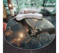 Round Rug 90 cm, Machine Washable Rug, Non Slip Floor Carpet, Low Pile, Cartoon Dragon City Architecture Area Rugs for Living Room Bedroom Kitchen Nursery Entryway, Grey