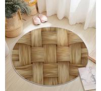 Round Rug 90 cm Soft Washable Brownish Yellow Circle Rug, Retro Braided Willow Strips Print Non Slip Lightweight Carpet for Living Room Dining Room Kitchen Bedroom Entryway