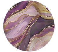 Round Rug 90 cm Soft Washable Purple Gold Circle Rug, Abstract Swirl Marble Print Non Slip Lightweight Carpet for Living Room Dining Room Kitchen Bedroom Entryway