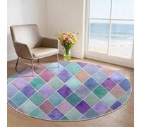 Round Rug 90 cm Washable Non Slip, Soft Watercolor Style Diamond Pattern Modern Multicolor Carpet for Living Room Bedroom, Easy Clean Low Pile Rug Ideal for Pets Kids High Traffic Areas
