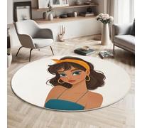 Round Rug 90cm, Soft Machine Washable Multicolor Circle Rugs, Cartoon Character Headscarf Girl Print Non Slip Carpet for Living Room Kid’s Room Dining Room Bedroom Entryway