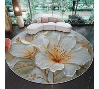 Round Rug Abstract Floral Leaf Area Rugs Large Living Room Washable Non Slip Area Rug Diameter 120 cm, White Carpet Bedroom Accent Mat Home Décor Rugs Pads Floor Protectors
