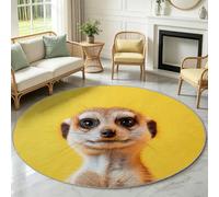 Round Rug Animal Area Rugs Large Living Room Washable Non-Slip 200 cm | Low-Pile Non-Shedding Soft Circular Carpet Bedroom Mat, Floor Protectors Under Dining Table, Cute Meerkat Yellow