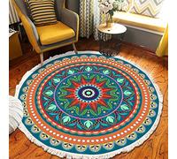 Round Rug Bohemian Circle Area Rug Cotton Rugs with Bohemian Geometric Pattern Printed Hand Woven Circle Carpet with Tassels Fringe Indoor Floor Mat for Home Kitchen Living Room,J,Diameter 150cm