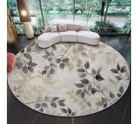 Round Rug Diameter 180 cm, Gray Apricot Soft Washable Flannel round rug, Abstract Leaves Delicate Texture Print Non Slip Carpet for Living Room Dining Room Bedroom Entryway