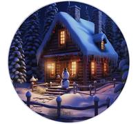 Round Rug Diameter 60 cm, Colorful Soft Washable Flannel round rug, 3D Cartoon Snowy Scene Wooden House Print Non Slip Carpet for Living Room Dining Room Bedroom Entryway