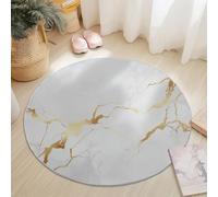Round Rug Elegant Marble Crackle Area Rugs Large, Living Room Washable Non Slip Diameter 150 cm White Carpet, Bedroom Accent Mat Home Décor Carpets Pads Floor Protectors