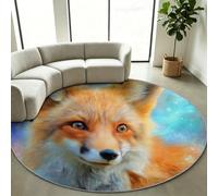 Round Rug Fantasy Animal 60 cm Washable Low Pile Small Circle Carpet | Cute Fox - Soft Non Slip, Non-Shedding Indoor Area Rug for Bedroom, Entryway, Living Room, Pet Friendly - Brown
