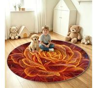 Round Rug Fantasy, Soft Washable Non-Slip Circle Carpet - Brown Rose Spark Light Spot Floor Mat for Kids, Boys and Girls Bedroom, Playroom, Living Room - 90 cm