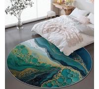 Round Rug for Living Room 180 cm - Soft Washable Emerald Green Circle Rug Abstract Luxury Marble for Bedroom, Low Pile Non Slip Circular Carpet for Kitchen Dining Room Entryway