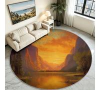 Round Rug for Living Room 60cm River Valley Sunset Washable Circle Rug | Surrealist Non Slip Non Shedding Soft Low Pile Circular Carpet for Bedroom Kids Room, Kitchen and Dining Room Decor