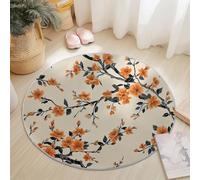 Round Rug Hand-Painted Leopard Print Area Rugs Large, Living Room Washable Non Slip Diameter 120 cm Blue Tan Carpet, Bedroom Accent Mat Home Décor Carpets Pads Floor Protectors