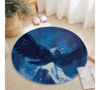 Round Rug Hand-Painted Leopard Print Area Rugs Large, Living Room Washable Non Slip Diameter 120 cm Blue Tan Carpet, Bedroom Accent Mat Home Décor Carpets Pads Floor Protectors