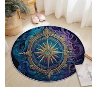 Round Rug Hand-Painted Leopard Print Area Rugs Large, Living Room Washable Non Slip Diameter 120 cm Blue Tan Carpet, Bedroom Accent Mat Home Décor Carpets Pads Floor Protectors