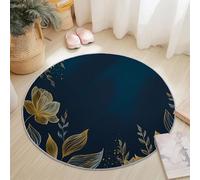 Round Rug Hand-Painted Leopard Print Area Rugs Large, Living Room Washable Non Slip Diameter 120 cm Blue Tan Carpet, Bedroom Accent Mat Home Décor Carpets Pads Floor Protectors