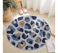 Round Rug Hand-Painted Leopard Print Area Rugs Large, Living Room Washable Non Slip Diameter 120 cm Blue Tan Carpet, Bedroom Accent Mat Home Décor Carpets Pads Floor Protectors