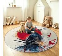 Round Rug Japanese Anime, Soft Washable Non-Slip Circle Carpet - Beige Samurai Sword Rising Sun Floor Mat for Kids, Boys and Girls Bedroom, Playroom, Living Room - 150 cm