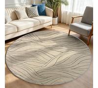 Round Rug Living Room, 100 cm, Abstract Modern Soft Carpet, Beige | Ripple Pattern Striped Circle Mat, Low Pile, Washable, Non Slip, Stain Resistant, Bedroom Kids Nursery Room Entryway Playroom