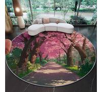 Round Rug Living Room 150 cm, Anime Style Cherry Blossom Tree Circle Rug, Area Circular Rugs Machine Washable, Non-Slip Carpet Low Pile Non-Shedding for Dining Room Bedroom, Pink Petals