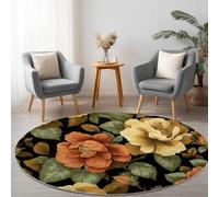Round Rug Living Room 150 cm, Machine Washable Indoor Floor Mat, Vintage Plants Leaves Flowers Circle Kitchen Area Rugs, Old World Fluffy Soft Non Slip Circular Carpet for Bedroom, Office