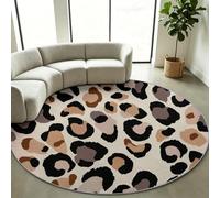 Round Rug Living Room 160 cm Washable Circle Carpet Abstract Modern | Beige Animal Print Leopard Print - Soft Non Slip Area Rug for Bedroom, Kids Room Nursery Dining Room