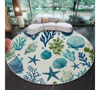 Round Rug Living Room 60 cm, Marine Plants Circle Rug, Area Circular Rugs Machine Washable, Non-Slip Carpet Low Pile Non-Shedding for Dining Room Bedroom, Blue Seashell Starfish