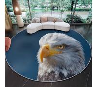 Round Rug Living Room 90 cm, Natural BirdsBlue Eagles Circle Rug, Area Circular Rugs Machine Washable, Non-Slip Carpet Low Pile Non-Shedding for Dining Room Bedroom, Blue Background